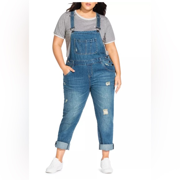 City Chic Women's Distressed Blue Denim Overalls Size XS/ same as size 14 - Picture 2 of 4